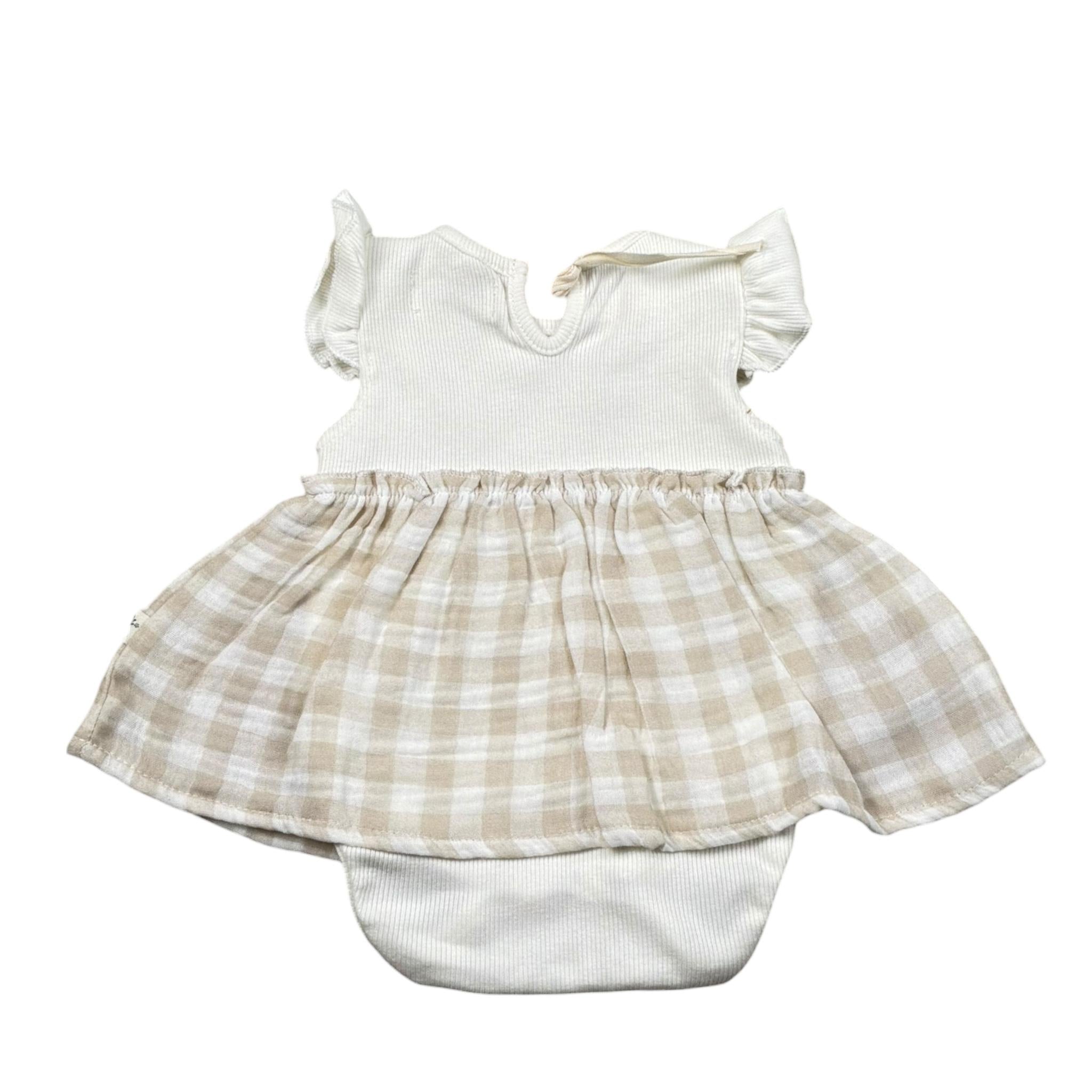 Petit Indi Pagliaccetto Bicolore con Fantasia A Quadri per Neonata SS25B0815 BIANCO/BEIGE PETIT INDI 