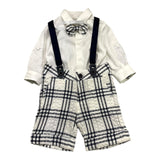 Carlo Pignatelli 3 Piece Set Shirt-Dungarees-Bow Tie White/Blue For Newborn