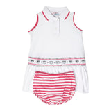 Chiara Ferragni Two-Tone Dress-Coulotte Set With White/Fuchsia Striped Pattern For Newborn