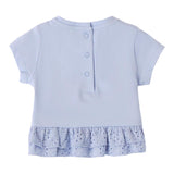 Mini Banda T-Shirt Crew Neck Solid Color With Embroidered Powder Blue For Baby Girl