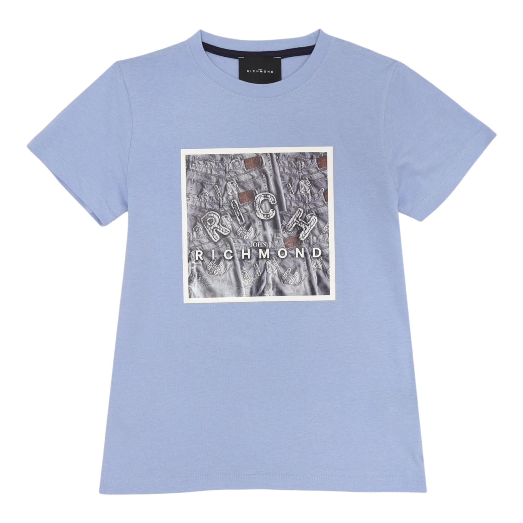 John Richmond T-Shirt Girocollo Tinta Unita con Stampa per Bambino RBP25117TSXX AZZURRO JOHN RICHMOND 