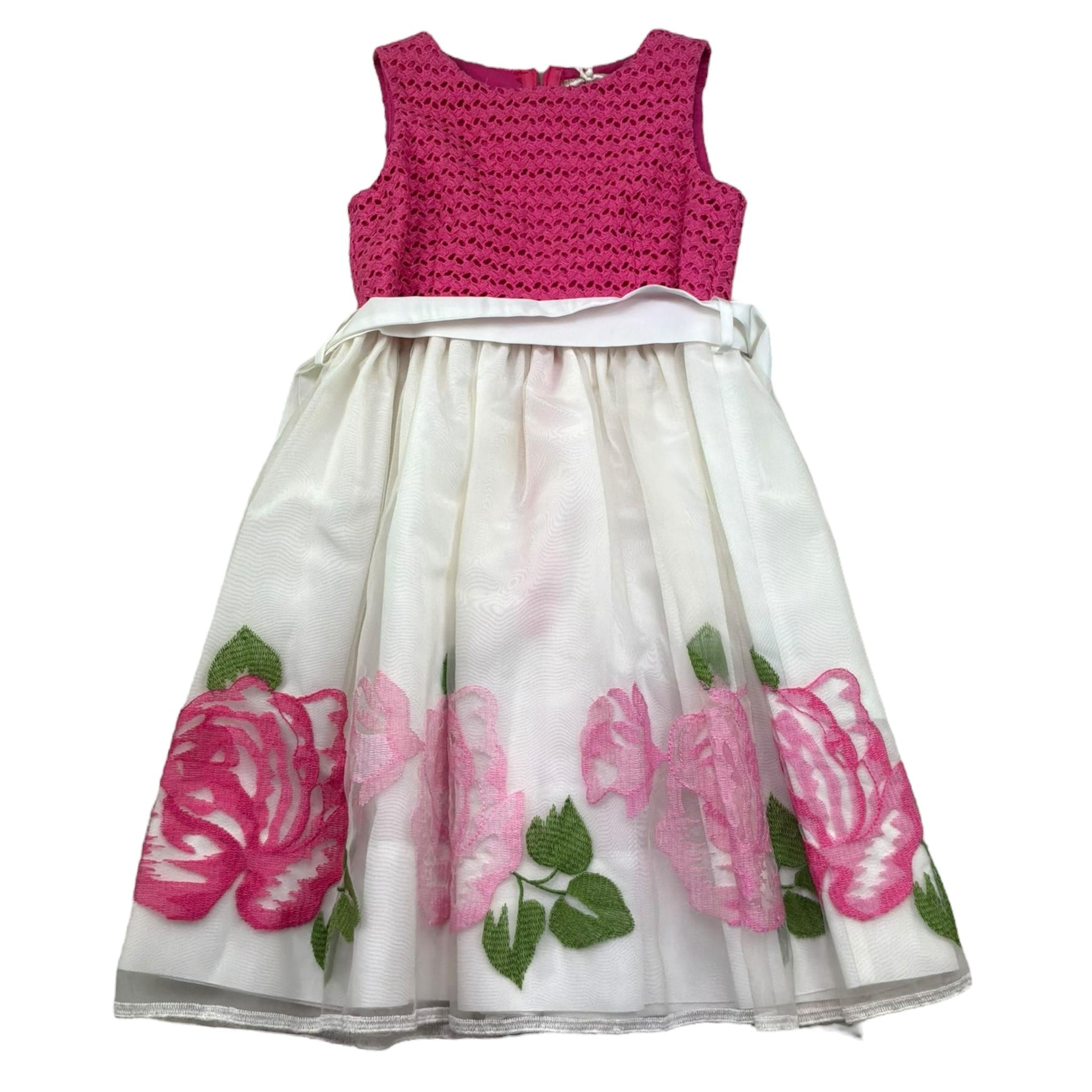 Monnalisa Abito Giromanica Tinta Unita con Stampe per Bambina 715921 BIANCO MONNALISA 