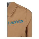 Lanvin Plain Zip Up Jacket With Logo Print Camel For Boys