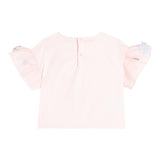 The Owl Top Solid Color With Pink Flower Appliques For Girls