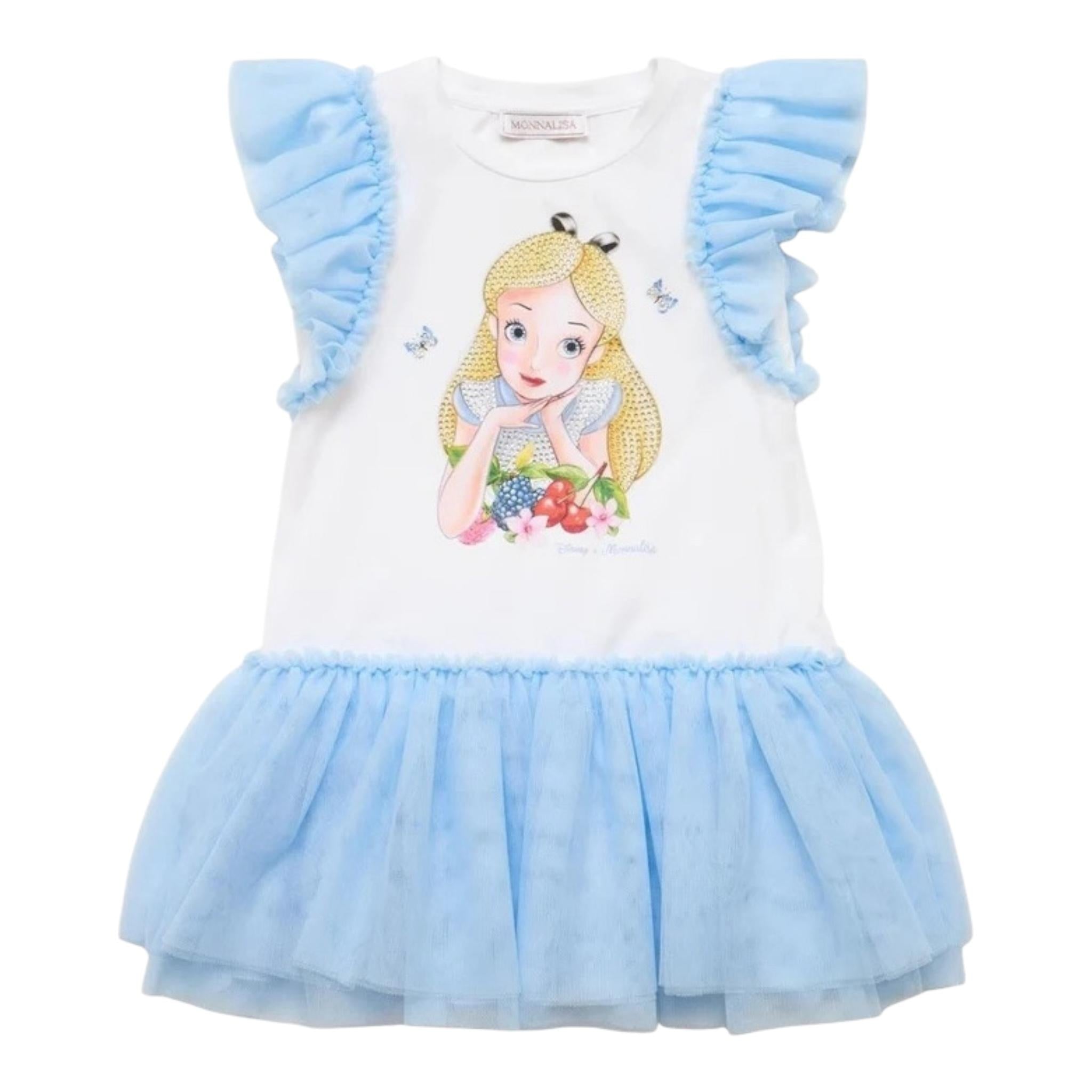 Monnalisa Abito Bicolore con Stampa E Brillantini per Bambina 19E918 BIANCO MONNALISA 