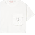 Liu Jo T-Shirt Girocollo Tinta Unita con Taschino Modello Crop per Bambina GA5016XX BIANCO LIU JO 
