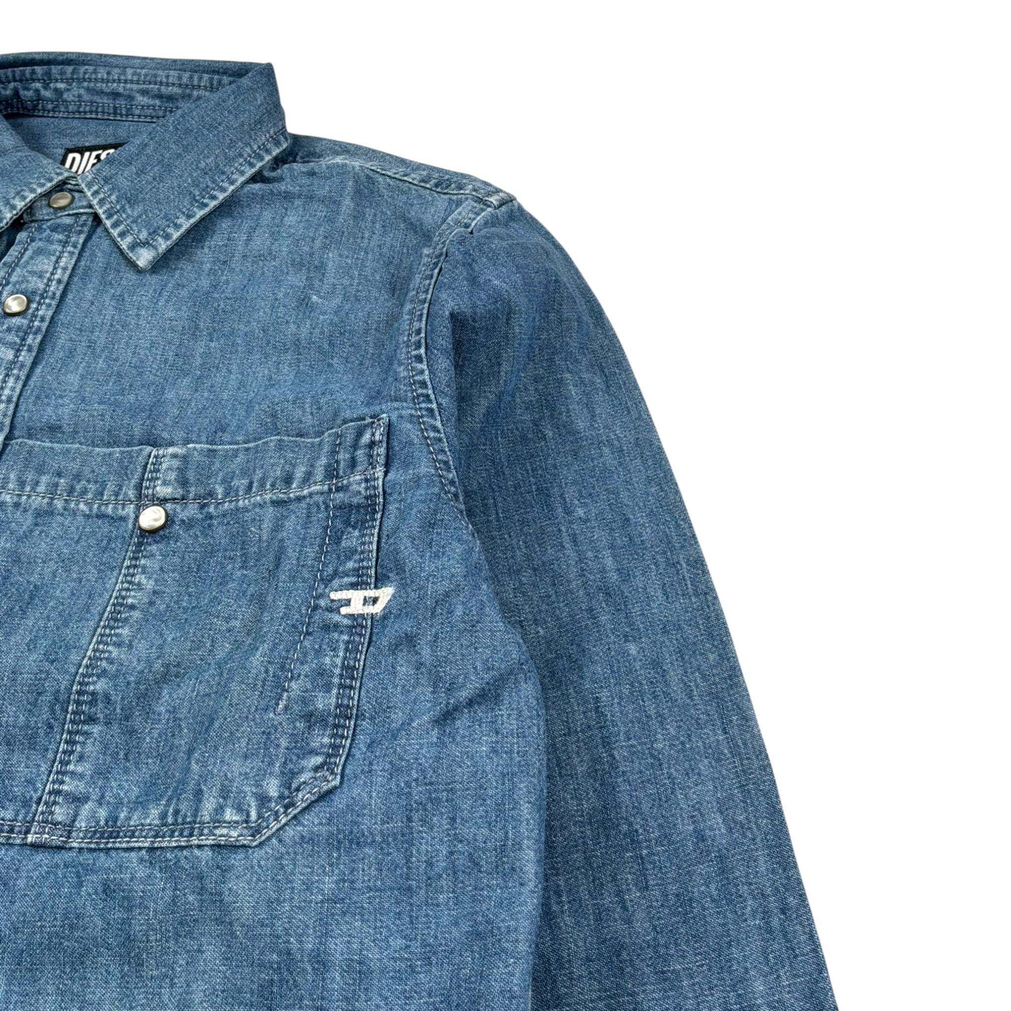 Diesel Camicia Manica Lunga Tinta Unita In Denim per Bambino J00514 BLU DIESEL 