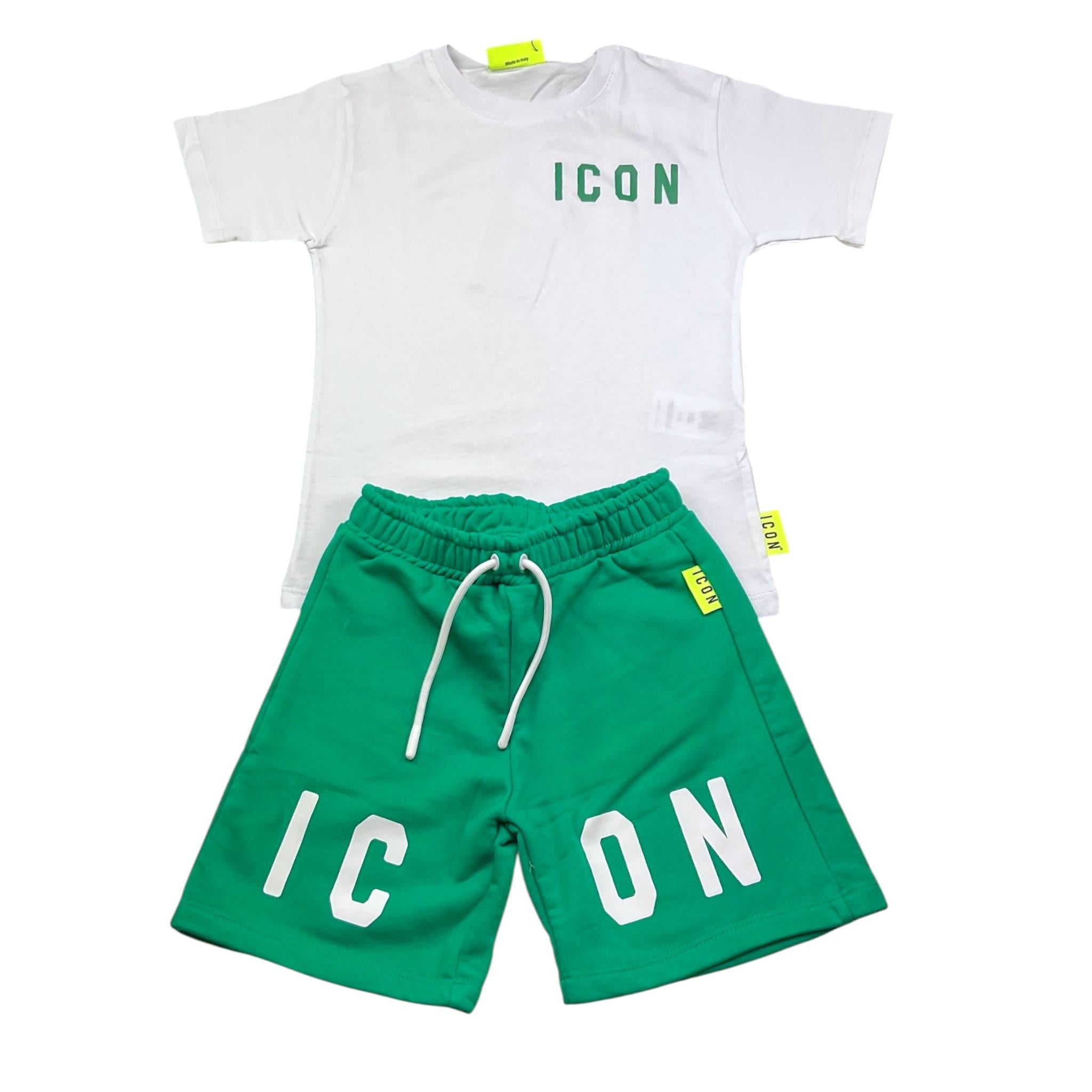 Icon Completo Bicolore T-Shirt-Bermuda per Bambino INBFS00604 BIANCO/VERDE ICON 