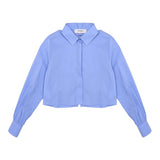 Vicolo Plain Shirt Mod Crop With Striped Pattern Light Blue For Girls