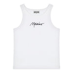Moschino Canotta Girocollo Tinta Unita con Ricamo Logo per Bambina HDM06 BIANCO MOSCHINO 