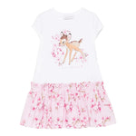 Monnalisa Abito Tinta Unita con Fantasia Fiori per Bambina 11E906X BIANCO/ROSA MONNALISA 