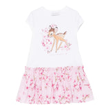 Monnalisa Abito Tinta Unita con Fantasia Fiori per Bambina 11E906X BIANCO/ROSA MONNALISA 