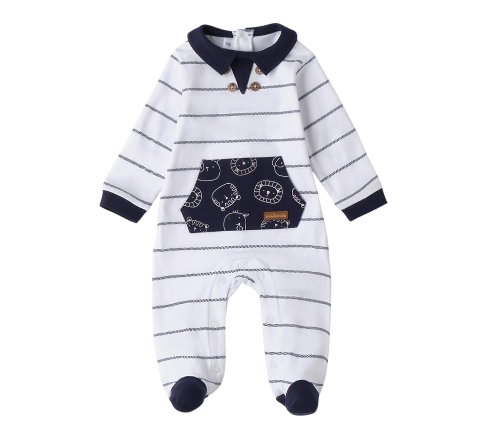 Minibanda Tutina Manica Lunga Tinta Unita con Stampe per Neonato 3B666 BIANCO MINIBANDA 