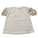 Le Bebe' Solid Color Crew Neck T-Shirt with Contrasting Sleeves White for Baby Girls