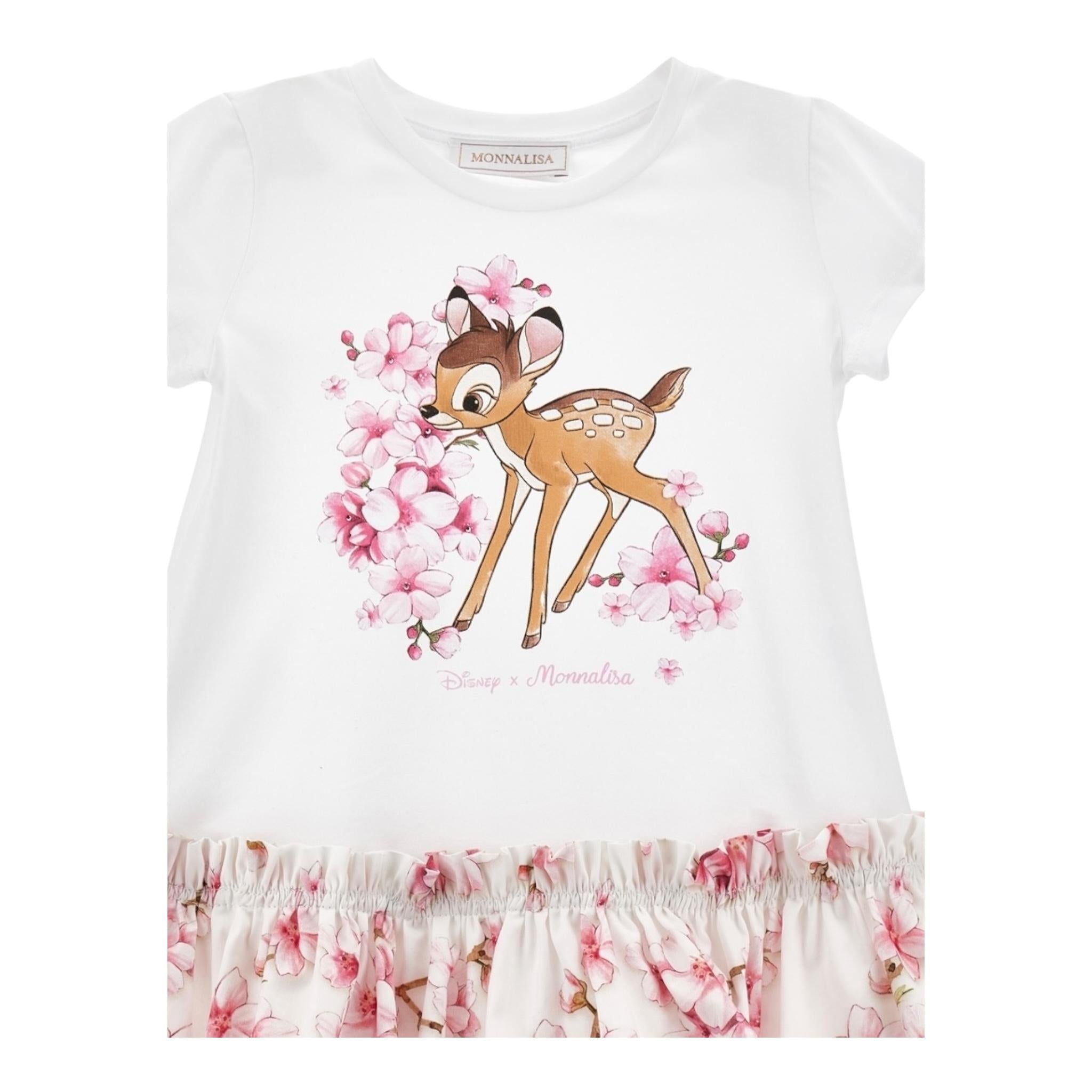 Monnalisa Abito Tinta Unita con Fantasia Fiori per Bambina 11E906J BIANCO MONNALISA 