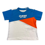 Guess Tricolor Crewneck T-Shirt with Light Blue Print for Newborns