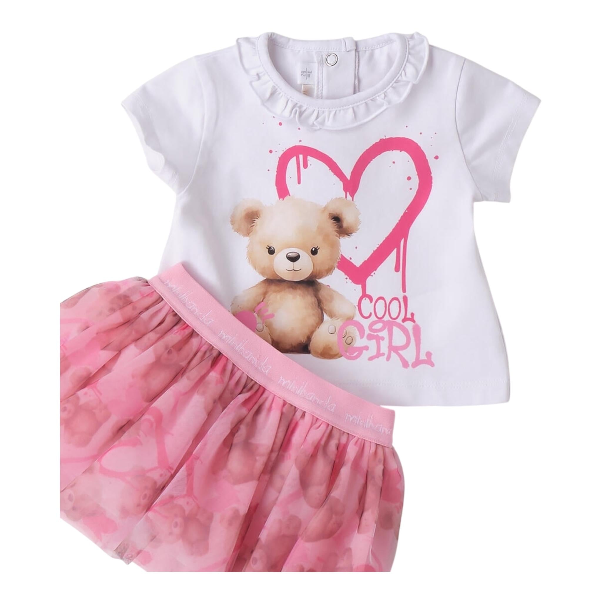 Minibanda Completo 2 Pezzi T-Shirt-Gonna per Neonata 3B754 BIANCO/ROSA MINIBANDA 