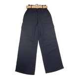 Janice Black Solid Color Palazzo Pants With Belt For Girls