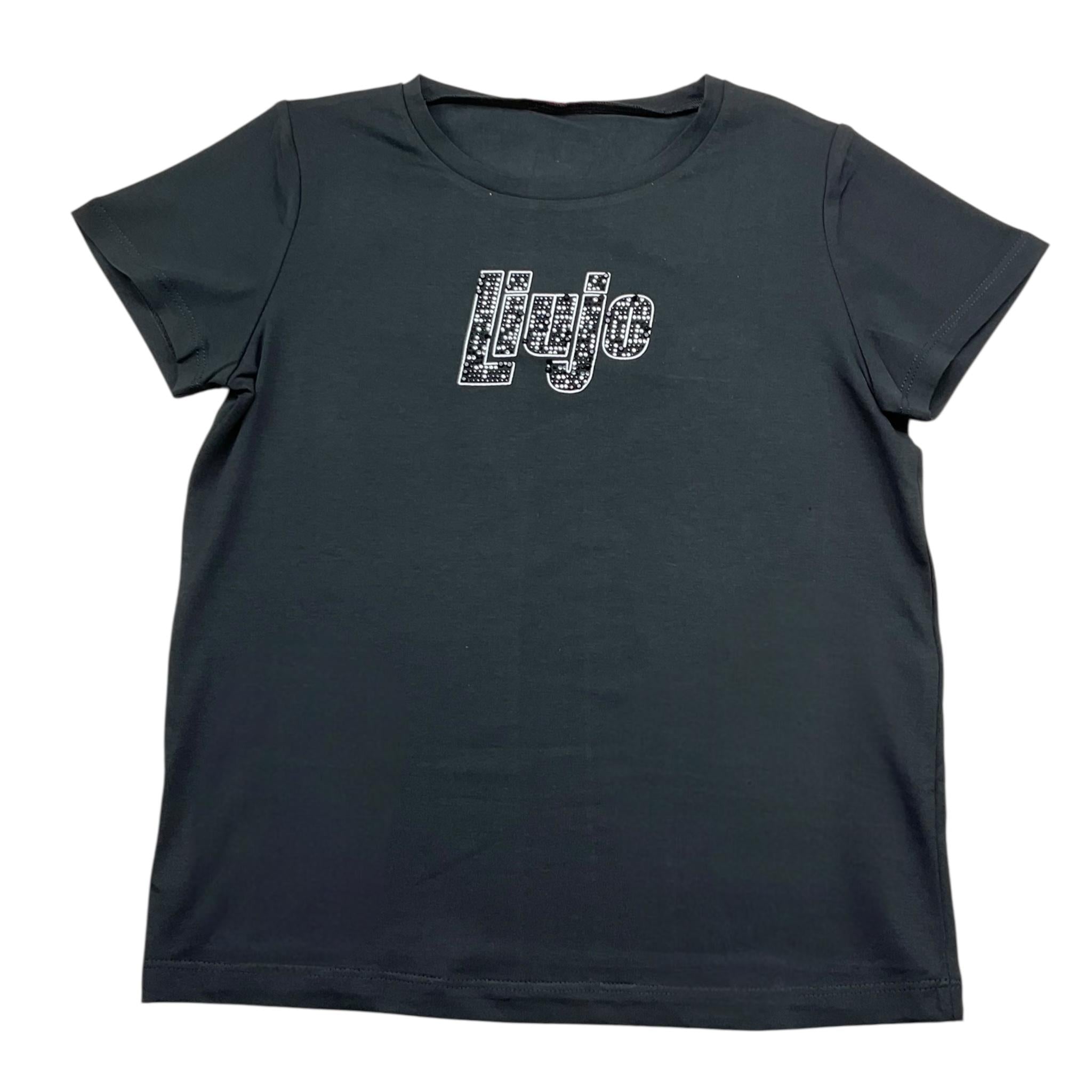 Liu Jo T-Shirt Girocollo Tinta Unita con Brillantini per Bambina GA5019 NERO LIU JO 