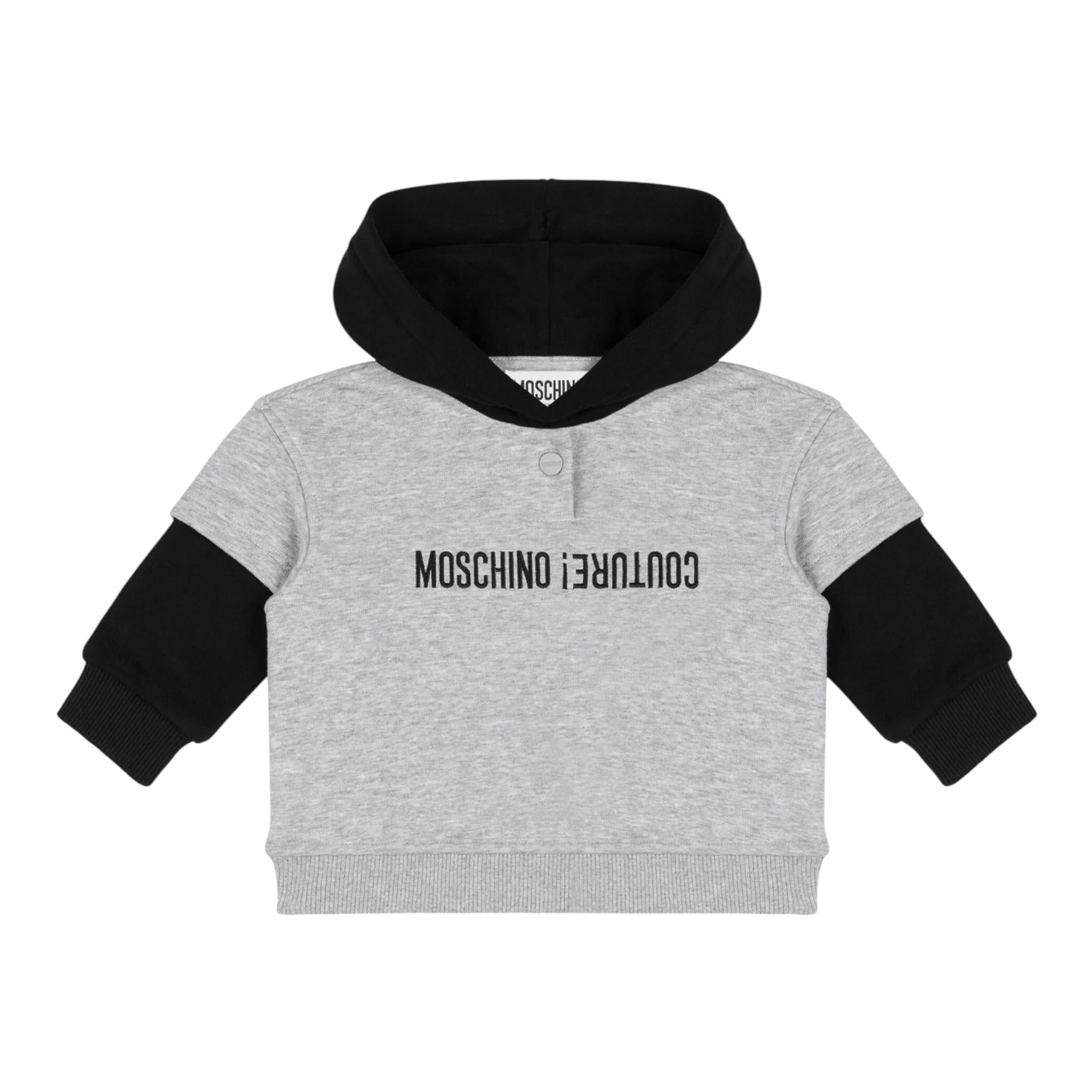 MOSCHINO felpa chiusa con cappuccio e maniche in contrasto Grigio per Neonato MUF05H GRIGIO MOSCHINO 