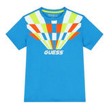 Guess T-Shirt Crew Neck Solid Color with Light Blue Print for Newborns