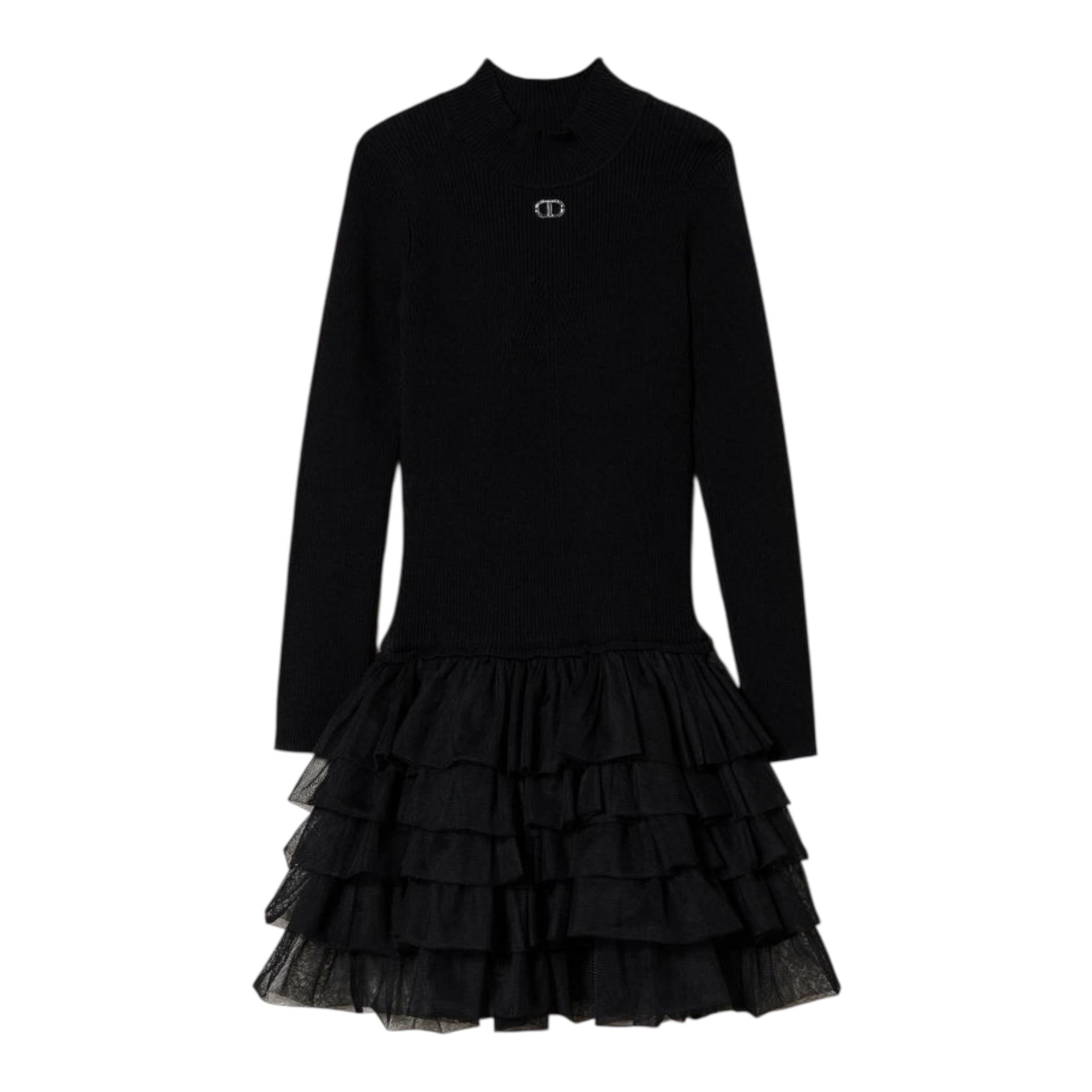 TWINSET abito tinta unita con tulle Nero per Bambina 242GJ3121X NERO TWINSET 