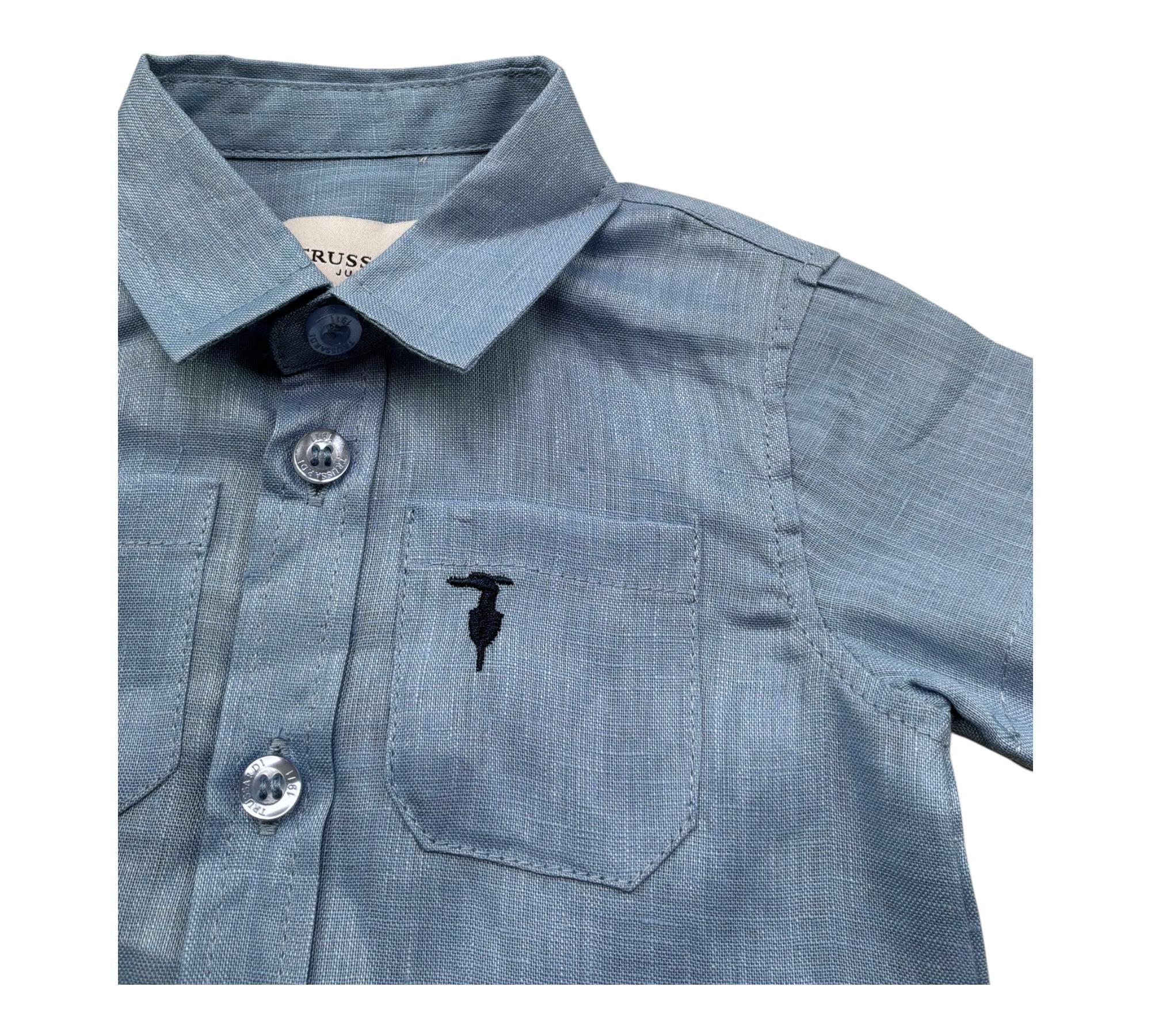 Trussardi Camicia Mezza Manica Tinta Unita con Taschino per Neonato TIP26104CA AZZURRO TRUSSARDI 