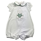 Little Bear Baby Romper Solid Color Bear Print White/Green Half Sleeve