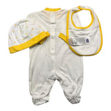 Chicco Complete 3 Piece Romper-Bib-Hat White For Newborn