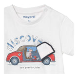 Mayoral Crew Neck T-Shirt Solid Color with Contrast Prints White for Newborns