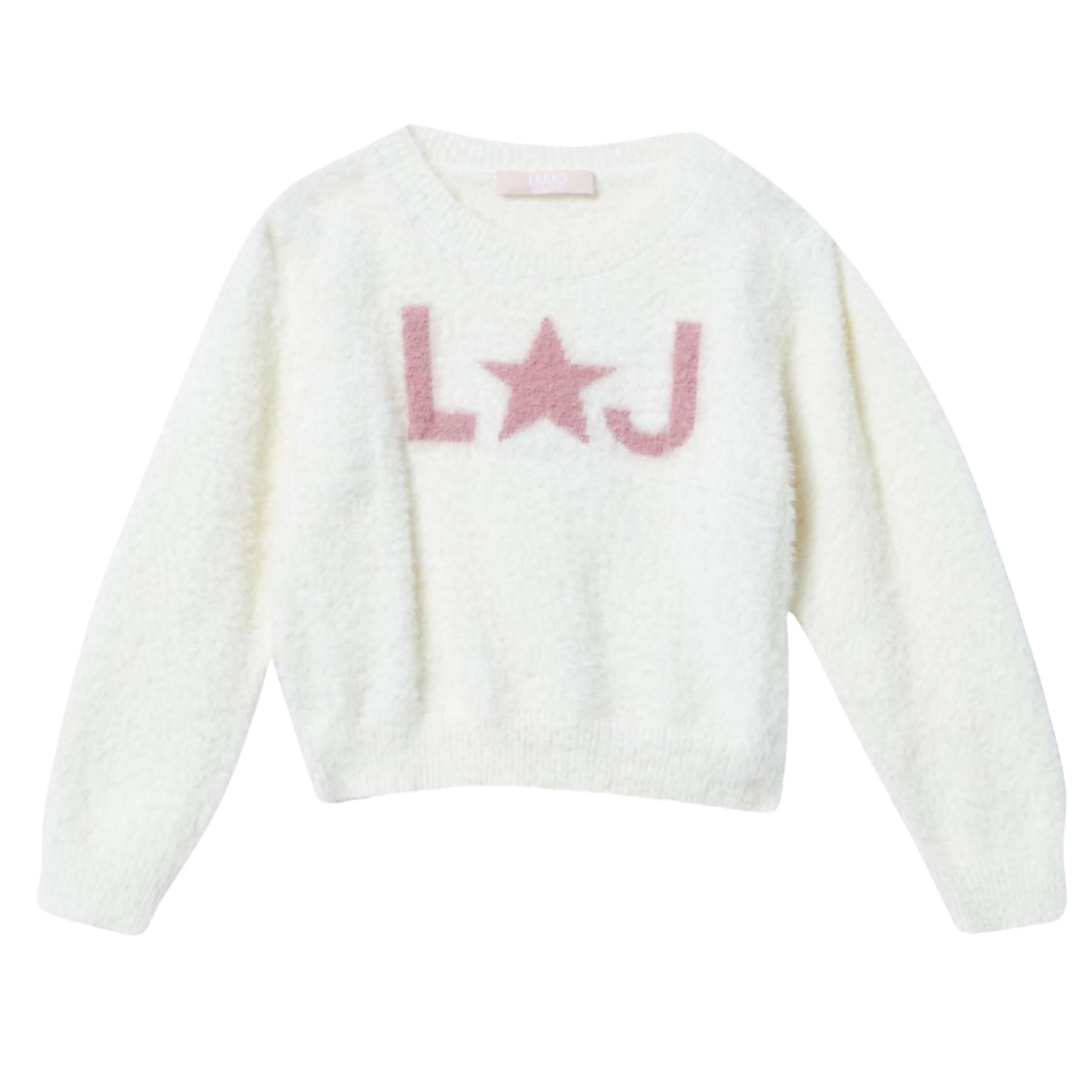 LIU JO maglia girocollo tinta unita con stampa logo Panna per Bambina KF41266 PANNA LIU JO 