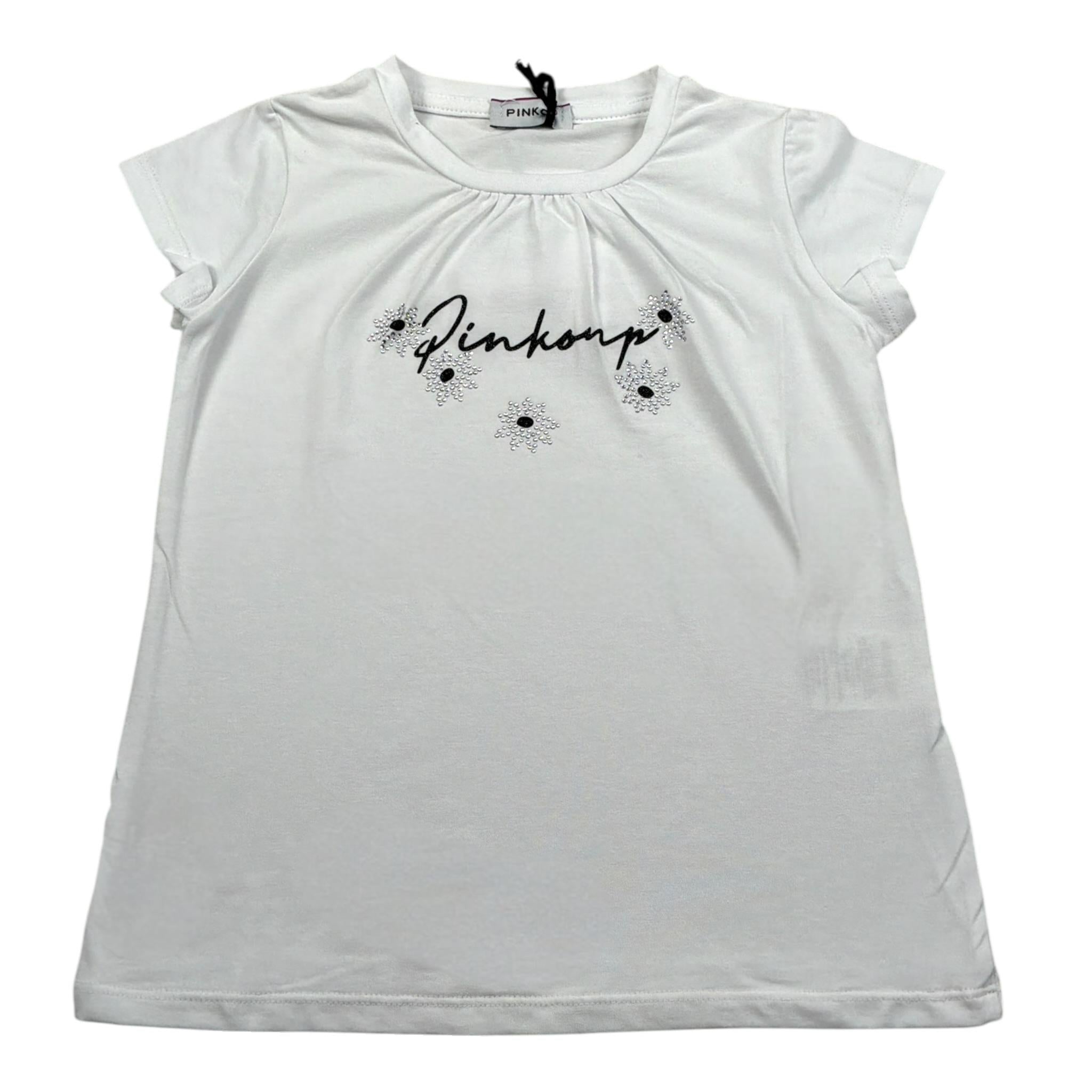 Pinko T-Shirt Girocollo tinta unita con Logo Bianco per Bambina 033294 BIANCO PINKO 