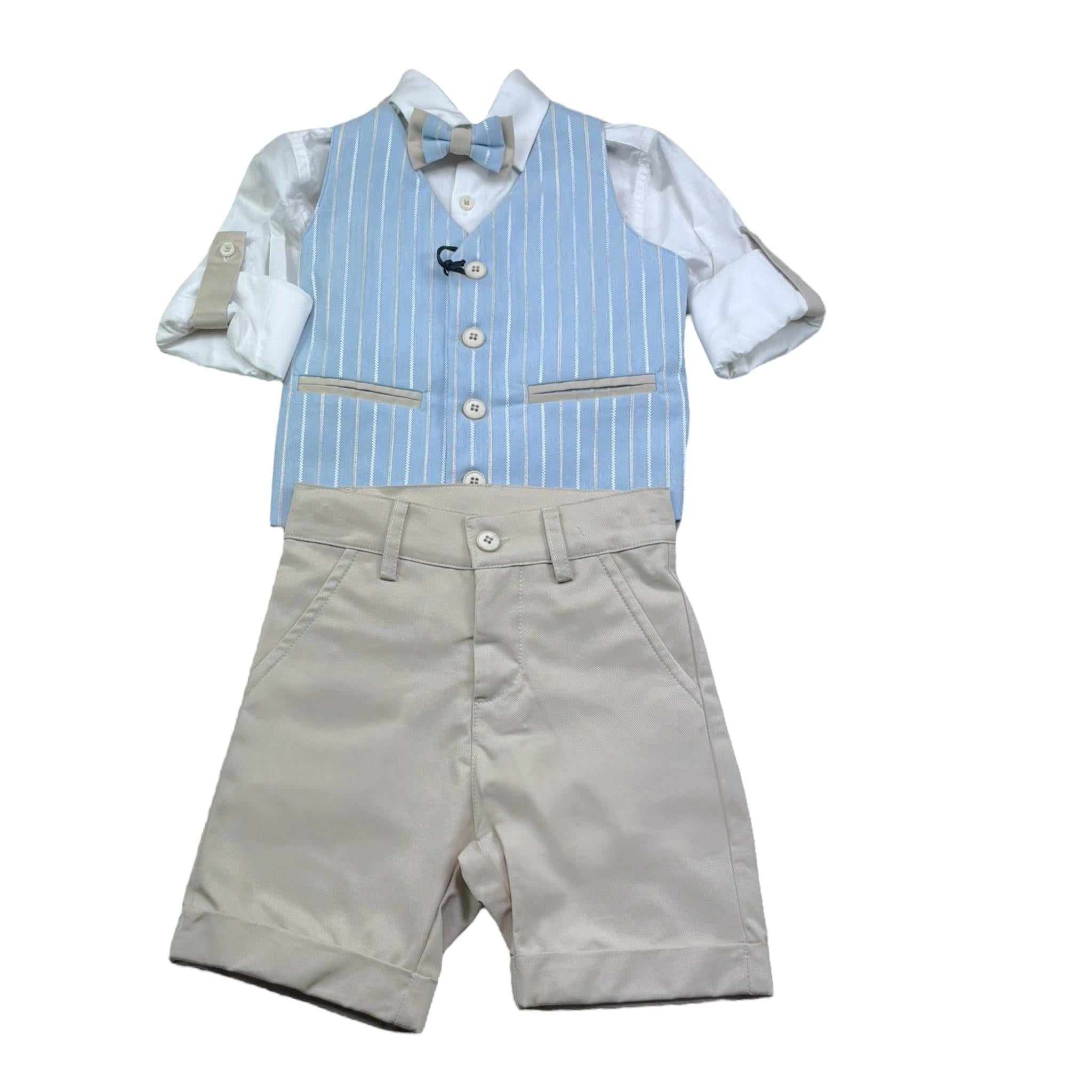 Mai'S Kids Completo 4 Pezzi Bermuda-Gilet-Camicia-Papillions per Neonato COMP0011 AZZURRO MAI'S KIDS 