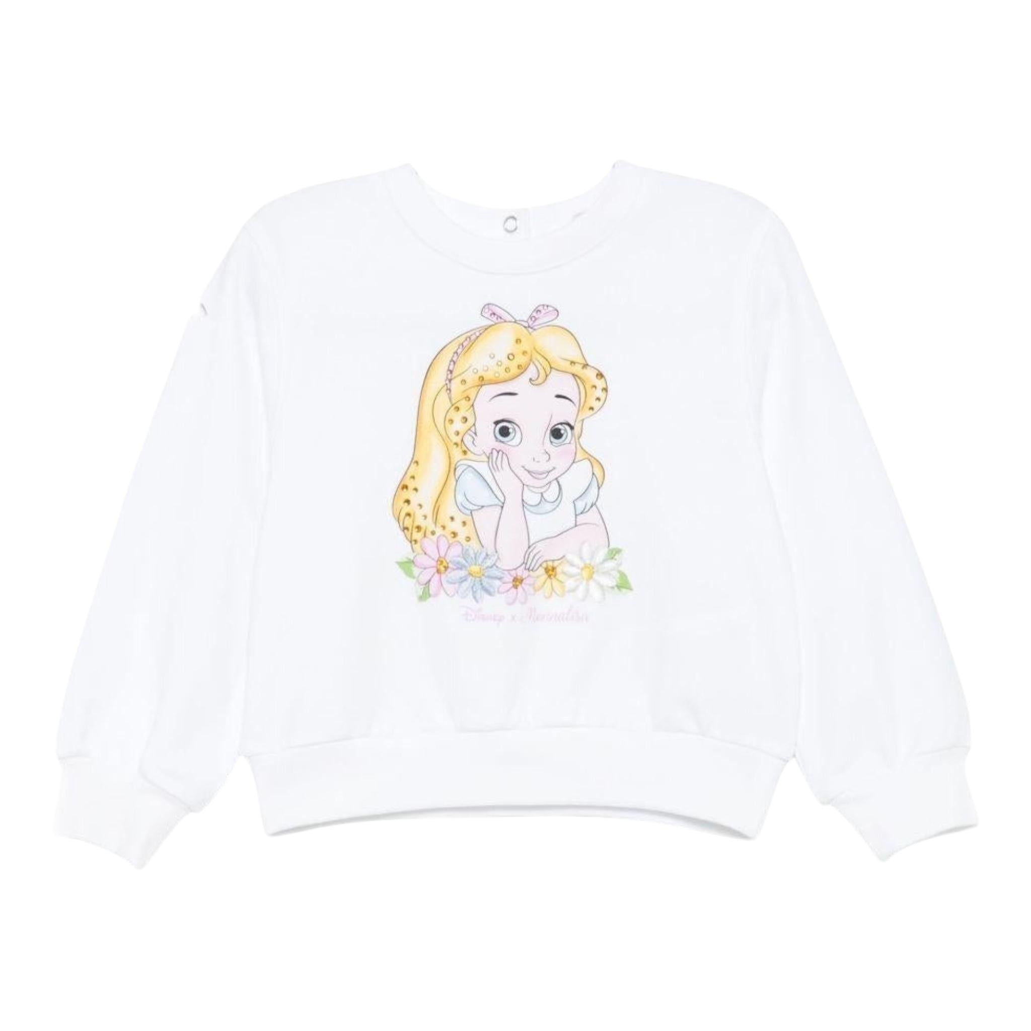 Monnalisa Felpa Girocollo Tinta Unita con Brillantini per Neonata 39E609 BIANCO MONNALISA 