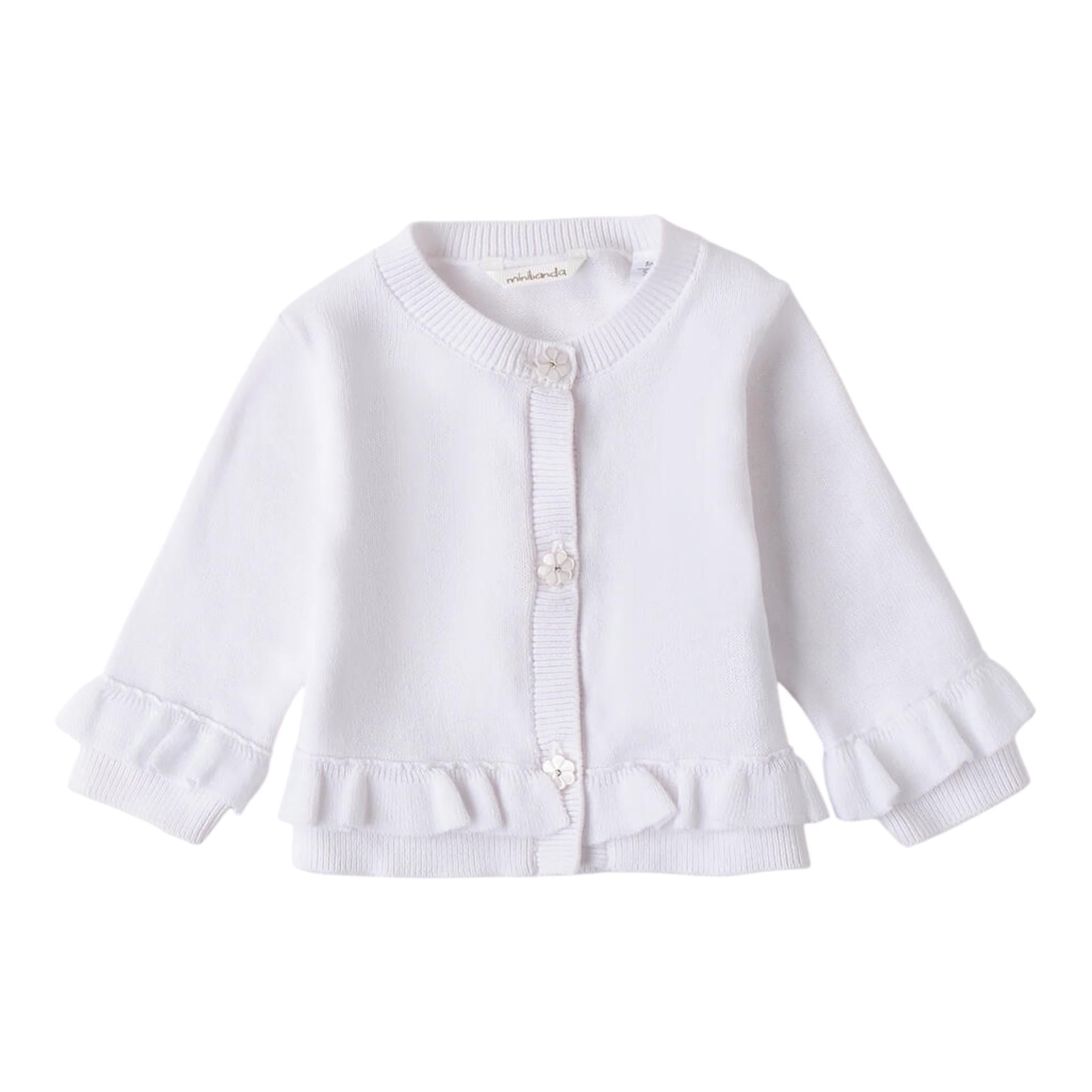 Minibanda Cardigan Tinta Unita con Bottoni Fiori per Neonata 3B762 BIANCO MINIBANDA 