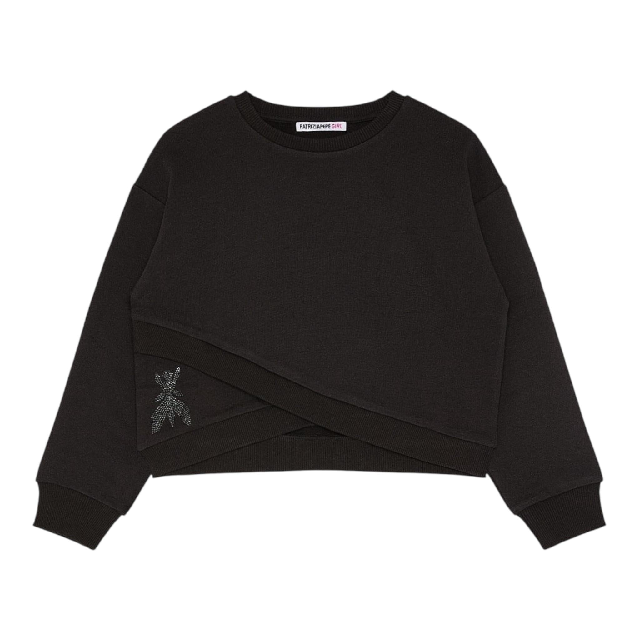 PATRIZIA PEPE felpa chiusa girocollo tinta unita con brillantini Nero per Bambina 7M0833XX NERO PATRIZIA PEPE 