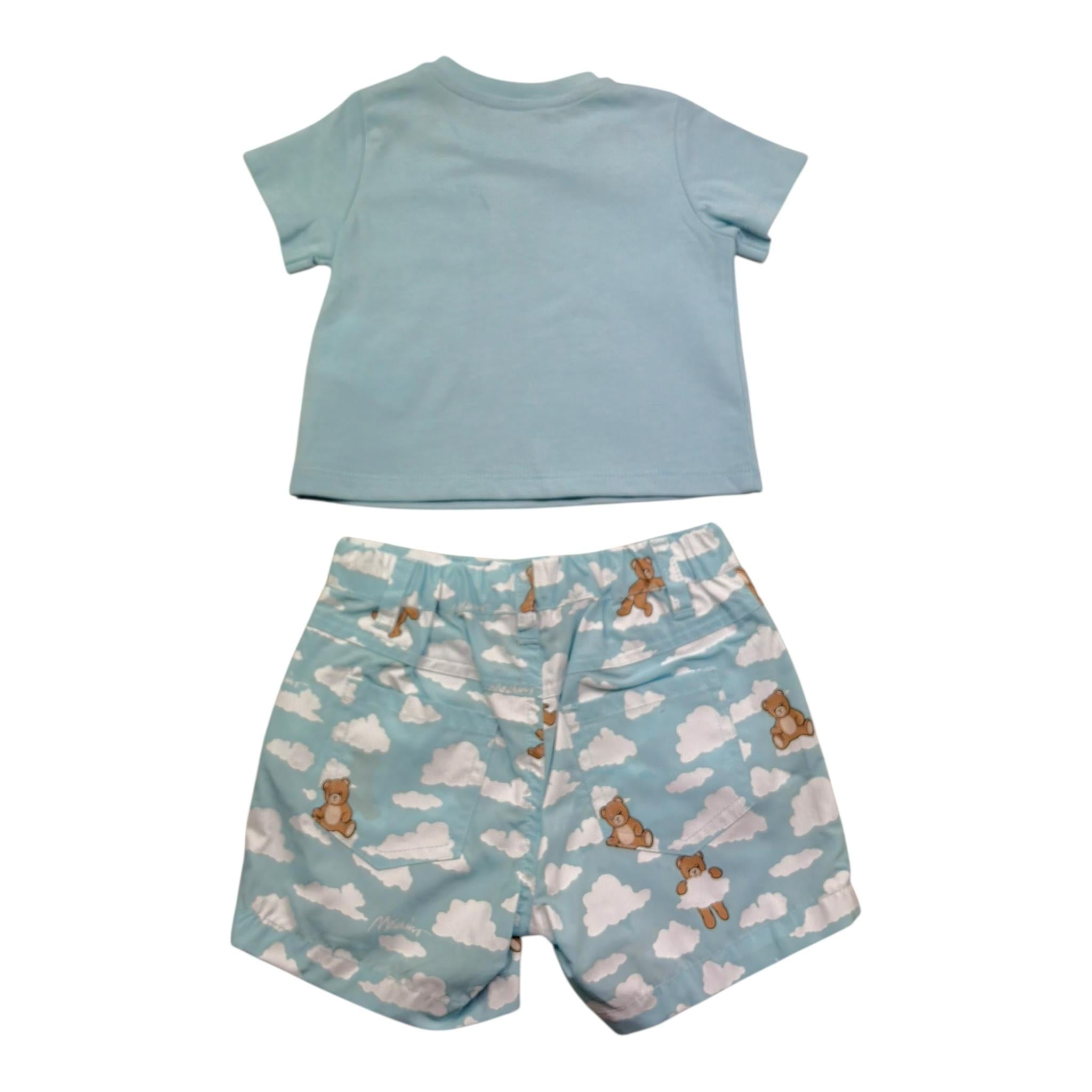 Moschino Completo 2 Pezzi T-Shirt-Short Tinta Unita con Stampa per Neonata MUG01Q AZZURRO MOSCHINO 