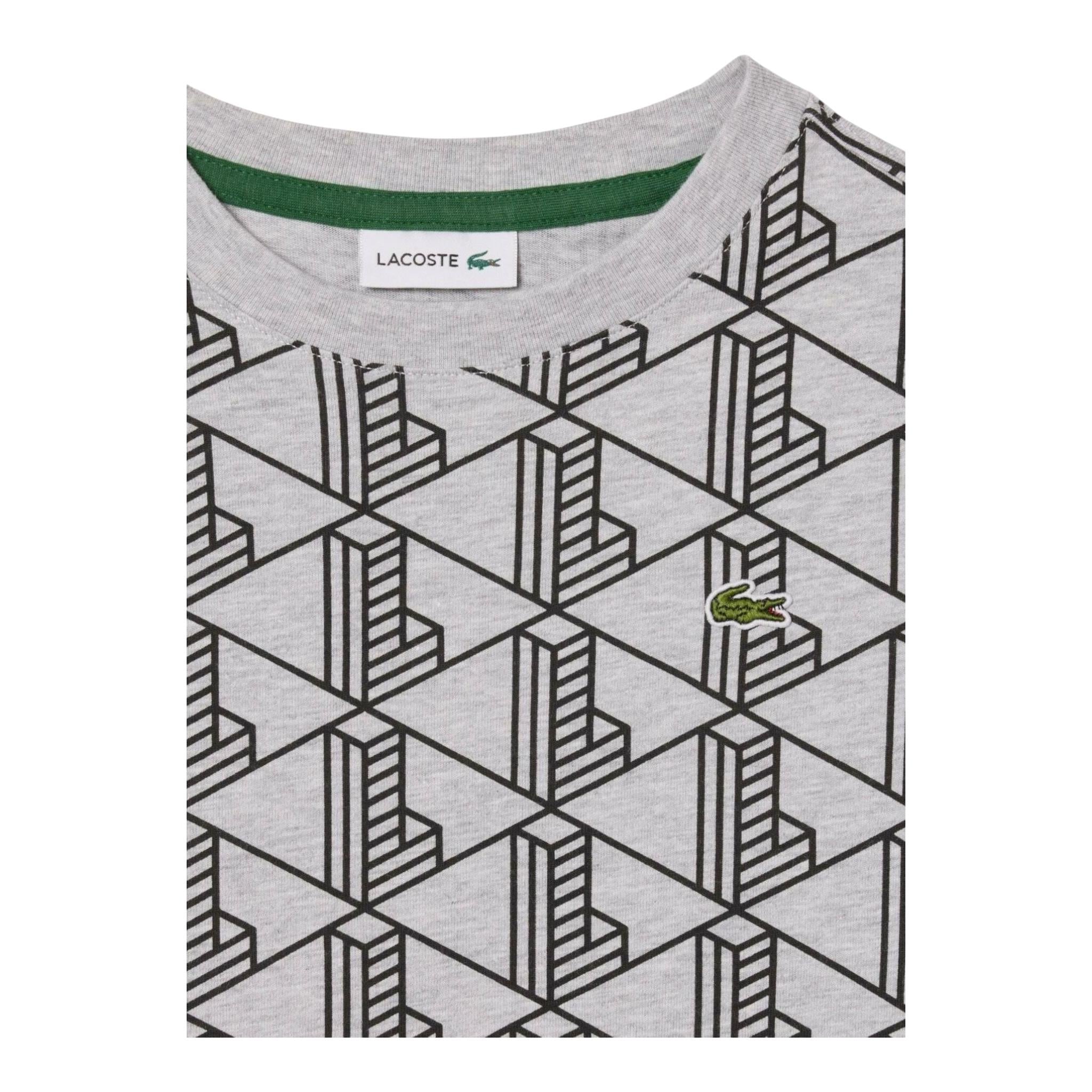 Lacoste T-Shirt Girocollo Tinta Unita con Fantasia per Bambino TJ8411 GRIGIO LACOSTE 