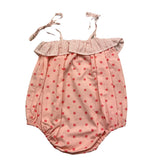 Zhoe &amp; Tobiah Solid Color Polka Dot Baby Girl Strap Romper Pink