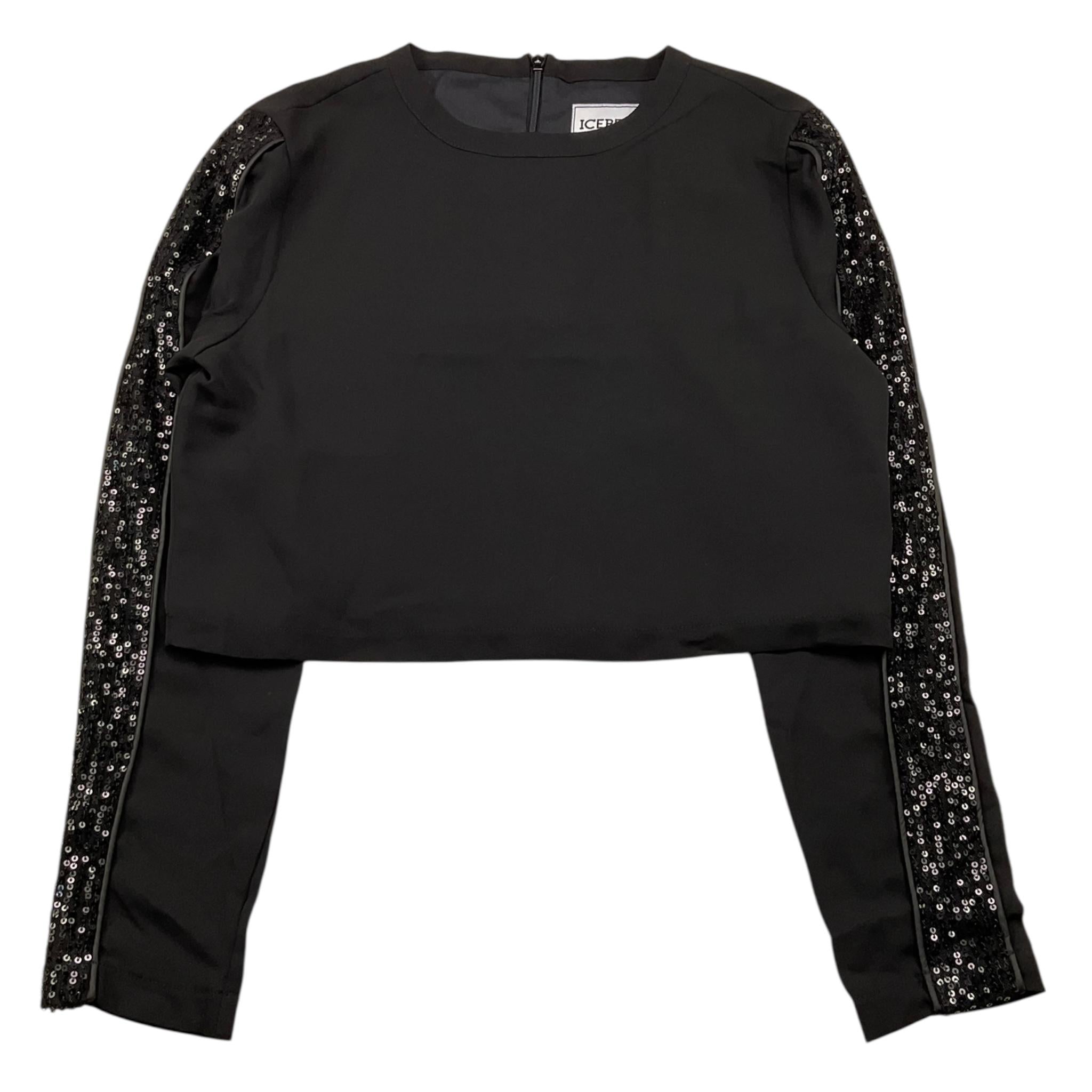 ICEBERG camicia manica lunga tinta unita con profili maniche paillettate Nero per Bambina TSICE53562J NERO ICEBERG 