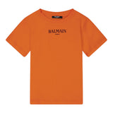 Balmain T-Shirt Girocollo Tinta Unita con Stampa per Neonato BW8601 ARANCIONE BALMAIN 