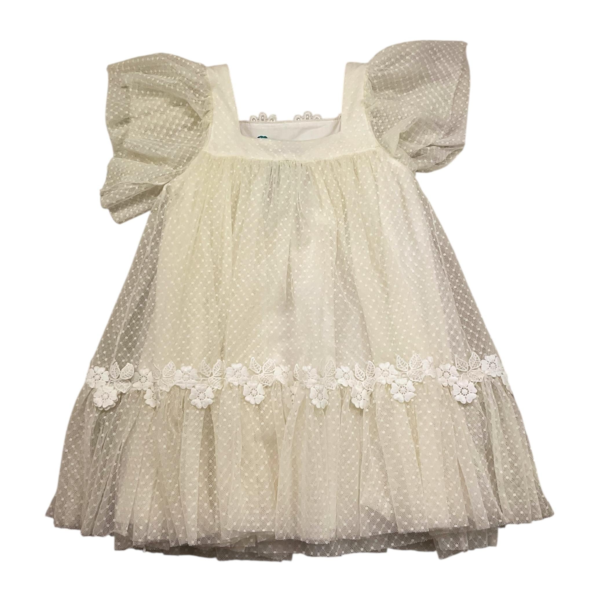 Abel & Lula Abito Mezza Manica Tinta Unita con Tulle per Bambina 5003 PANNA ABEL & LULA 