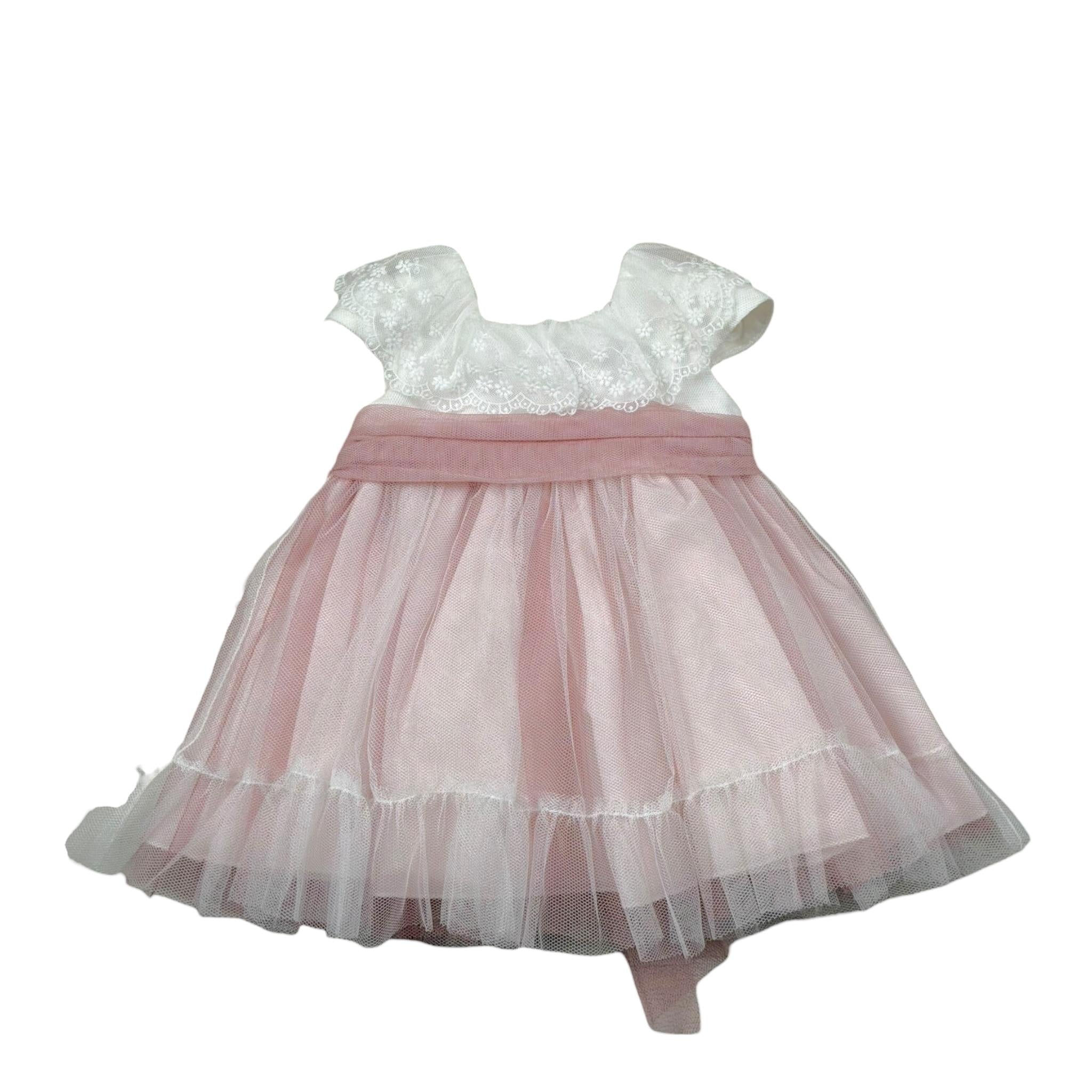 Amaya Abito Mezza Manica Tinta Unita con Tulle per Neonata 591004 BIANCO AMAYA 