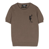 Neil Barrett Solid Brown Crew Neck Knit T-Shirt For Boys