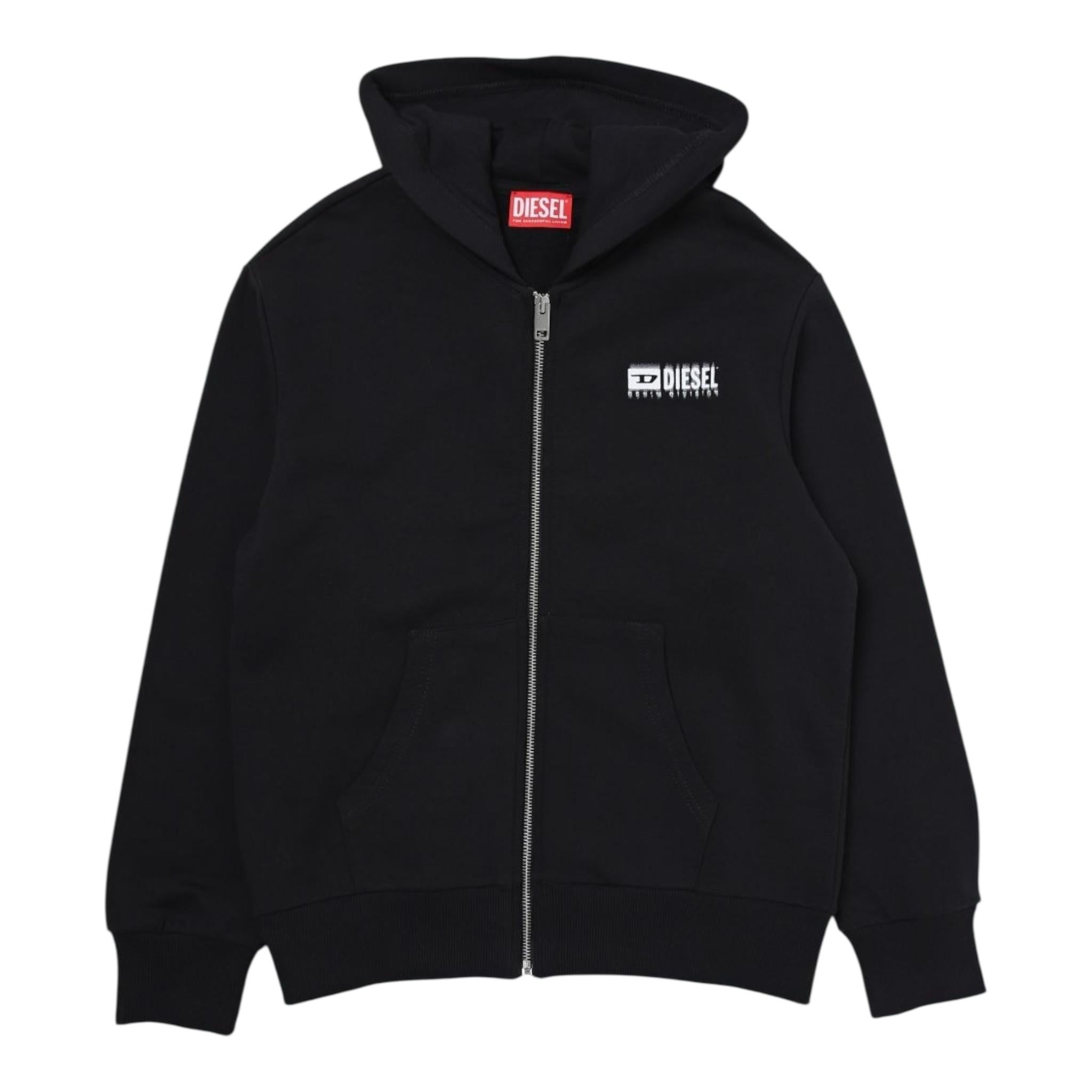 Diesel Felpa Tinta Unita con Zip E Cappuccio per Bambino J02039 NERO DIESEL 