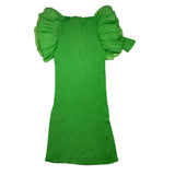 Twinset Solid Color Half Sleeve Dress With Green Tulle For Girls