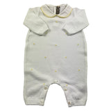 Little Bear Long Sleeve Onesie Solid Color With Contrast Embroidery White For Newborn