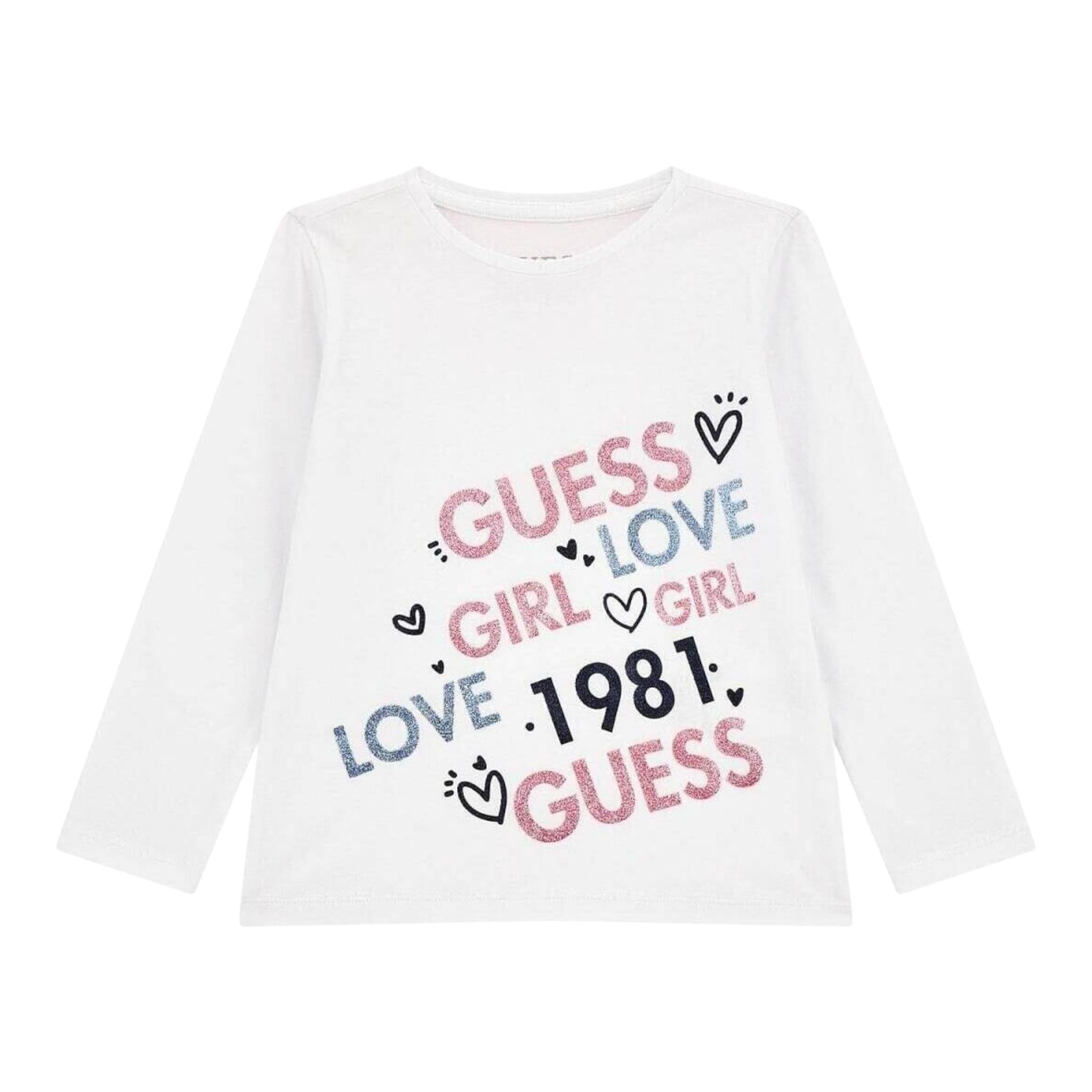 GUESS shirt girocollo tinta unita con stampa in contrasto Bianco per Neonata K4BI05J1314N BIANCO GUESS 