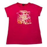 Cecyle Solid Color Crew Neck T-Shirt With Fuchsia Pattern For Girls