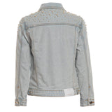 Vicolo Denim Jacket With Pearl Appliques Light Blue For Girls